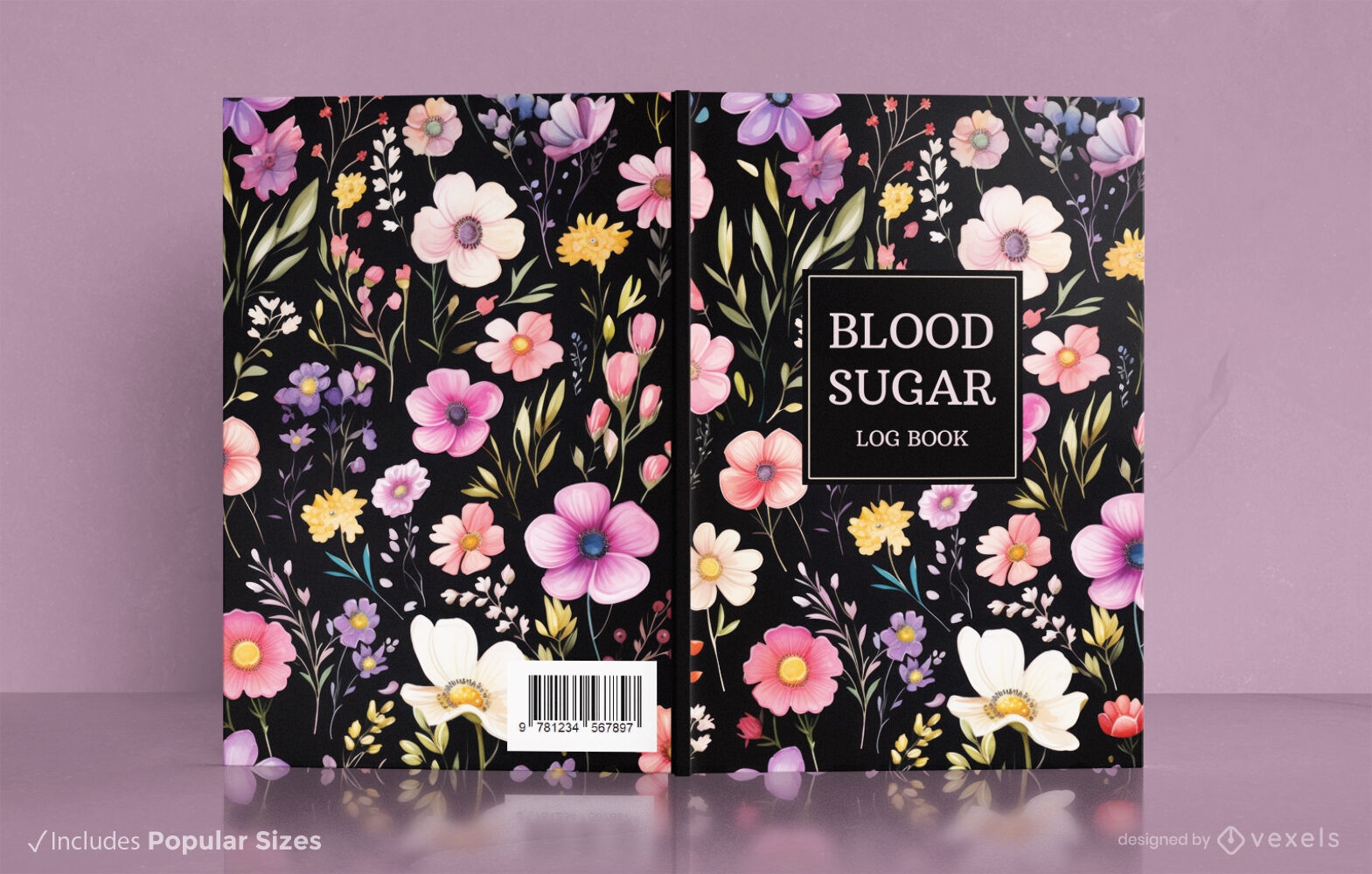 Diseño floral de portada de libro sobre azúcar en sangre.