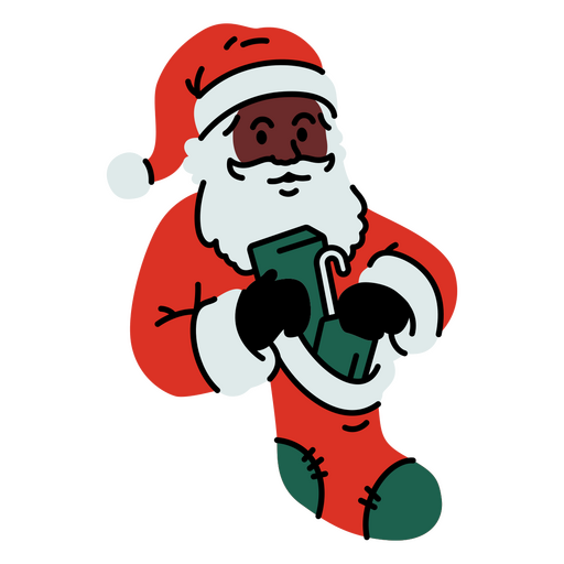 Black santa claus holding a stocking PNG Design