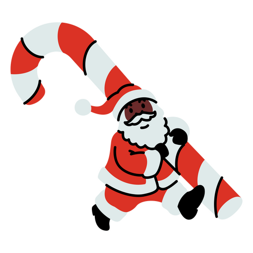 Playful santa carrying a candy cane design PNG Design