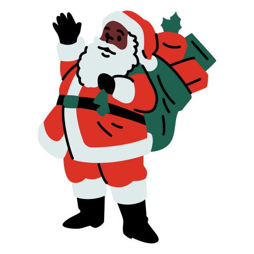 Santa claus waving with a bag of presents PNG Design