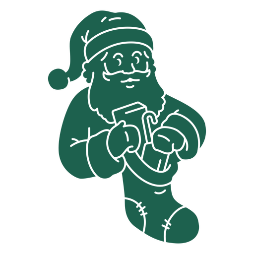 Grüner Weihnachtsmann hält einen Strumpf PNG-Design