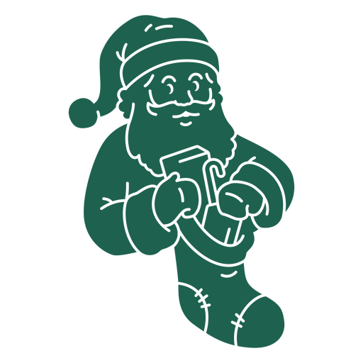 Papá Noel verde sosteniendo una media Diseño PNG