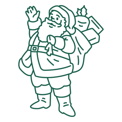 Papá Noel con una bolsa en la espalda. Diseño PNG