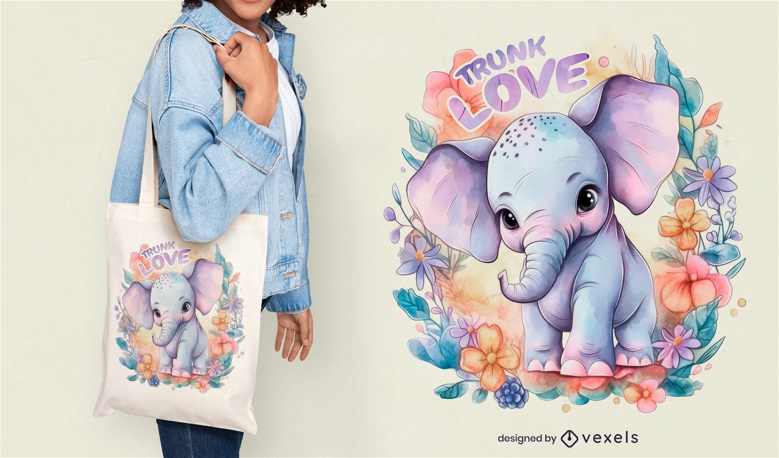 Elefante fofo em design de sacola de natureza