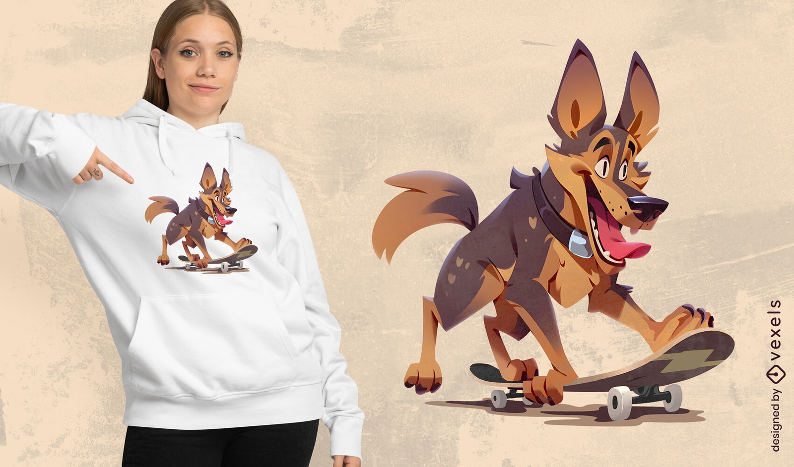 Skateboarding Deutscher Schäferhund-T-Shirt-Design