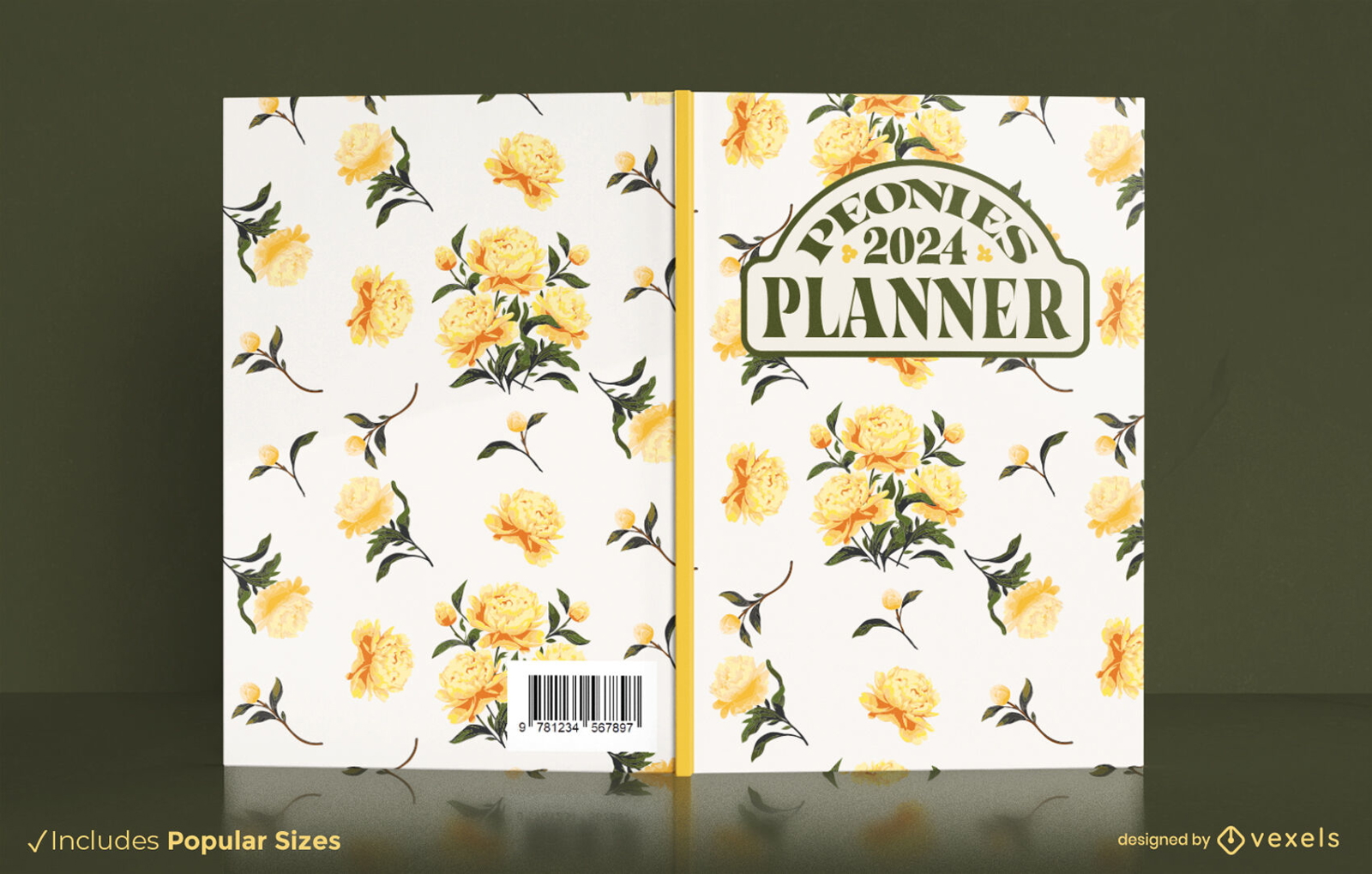 Design de capa de livro com flores rosas amarelas