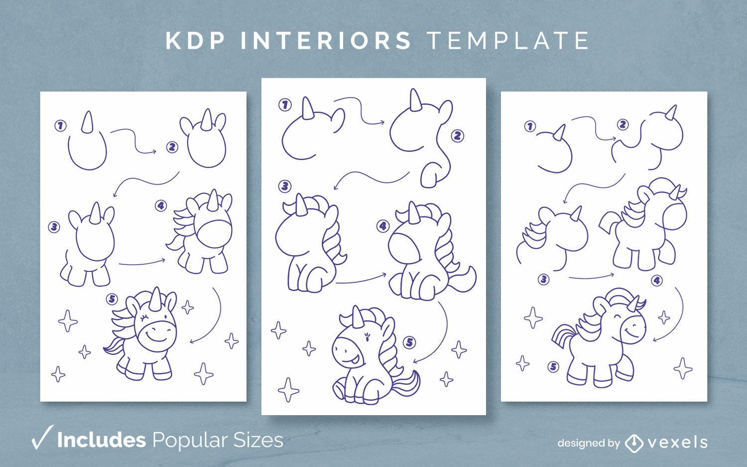 Cómo dibujar unicornios libro para colorear KDP diseño de interiores