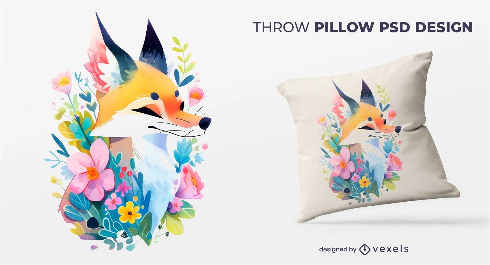 Design de almofada de animal de raposa em aquarela