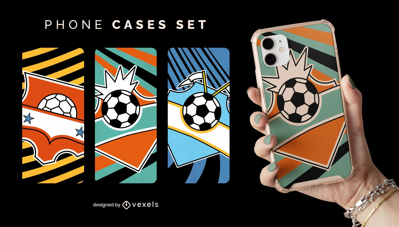 Conjunto de capas de telefone coloridas para esportes de futebol