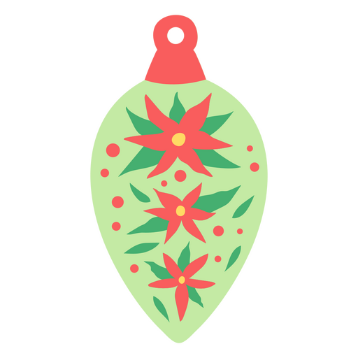 Adorno navideño verde con flores rojas y verdes. Diseño PNG