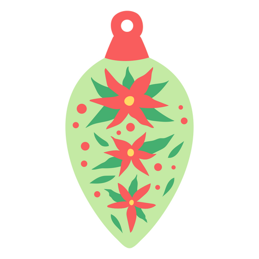 Green christmas ornament with red and green flowers PNG Design