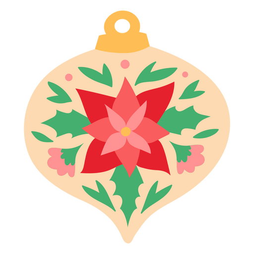 Adorno navideño con acebo y poinsettias. Diseño PNG