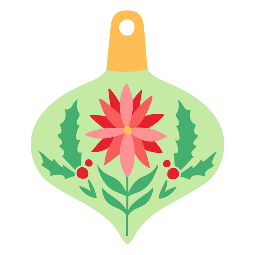 Adorno navideño verde con acebo y poinsettias. Diseño PNG