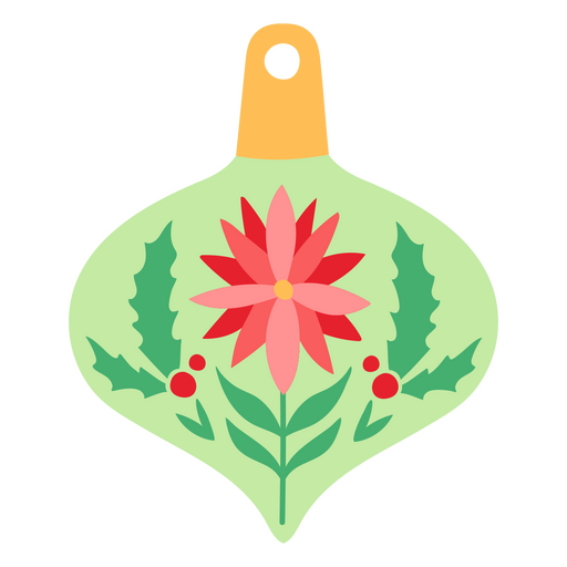 Green christmas ornament with holly and poinsettias PNG Design