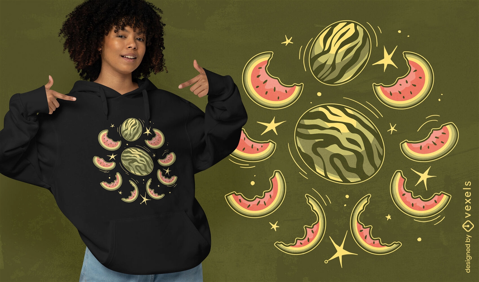 Design de camiseta com fases da lua em melancia