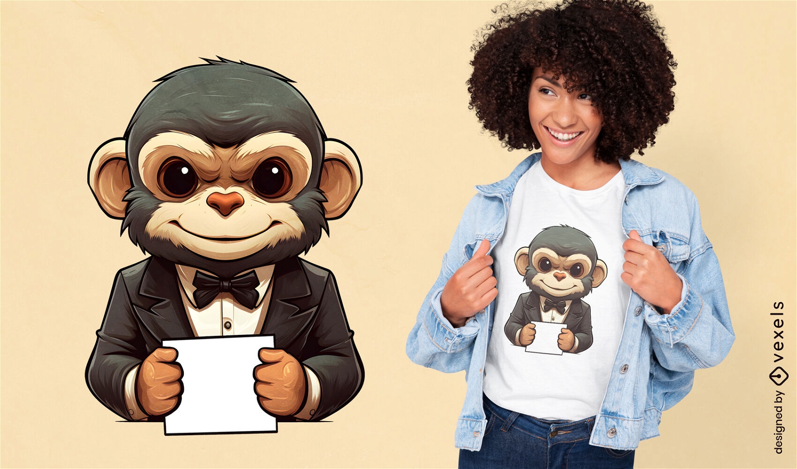 Monkey Holding A Sign T-shirt Design PSD Editable Template