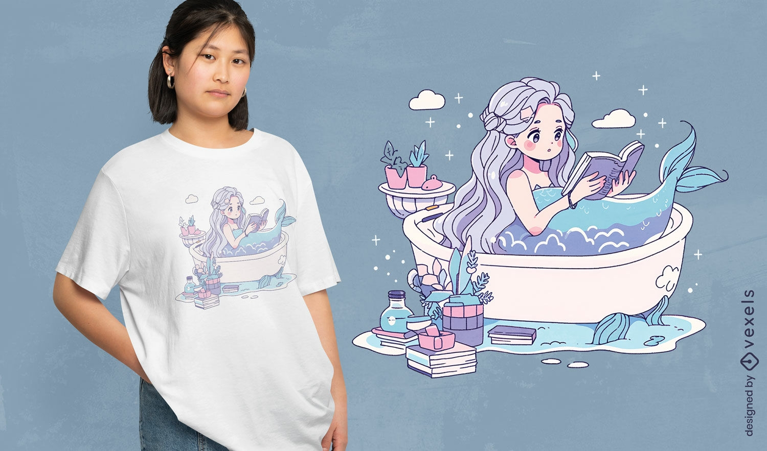 Mermaid reading t-shirt design