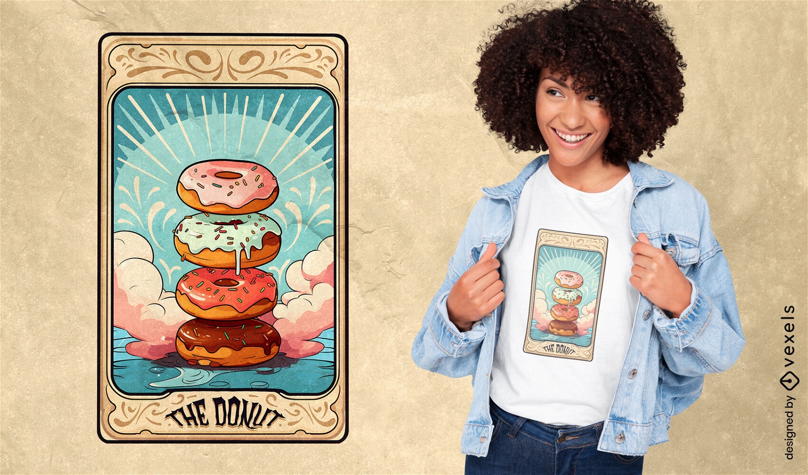 Design de camiseta de cartão de tarô Donuts
