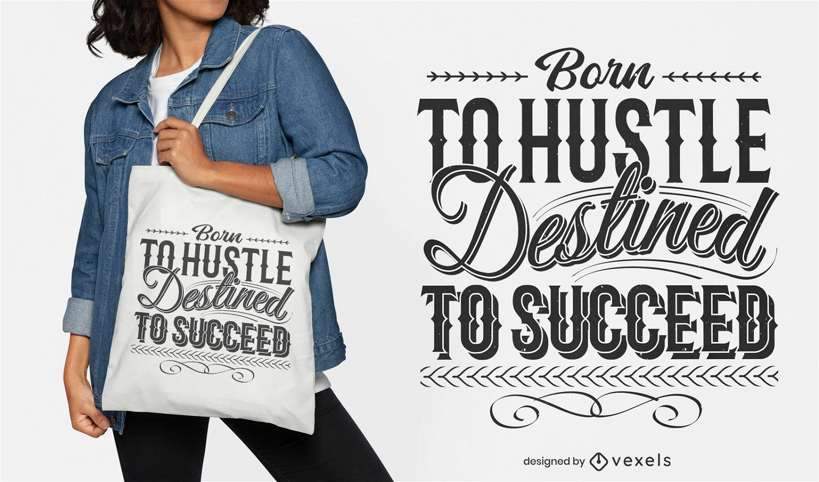 Born to hustle lettering tote bag design