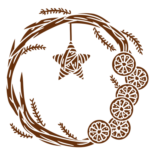 Rustic decorative wreath design with star and citrus elements PNG Design