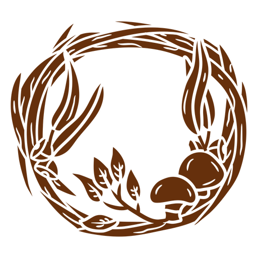 Nature-inspired circular wreath design with mushrooms and foliage PNG Design