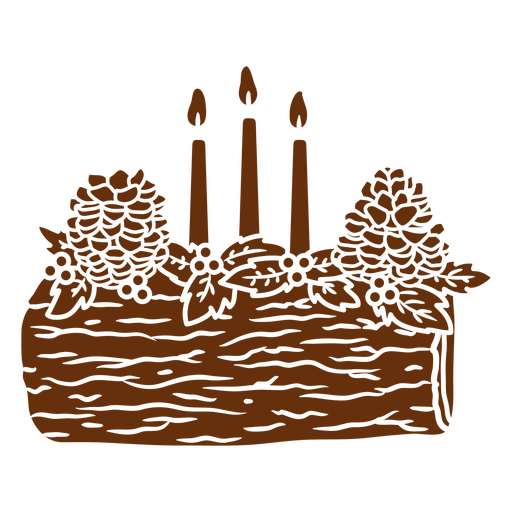 Christmas log with candles and pine cones PNG Design