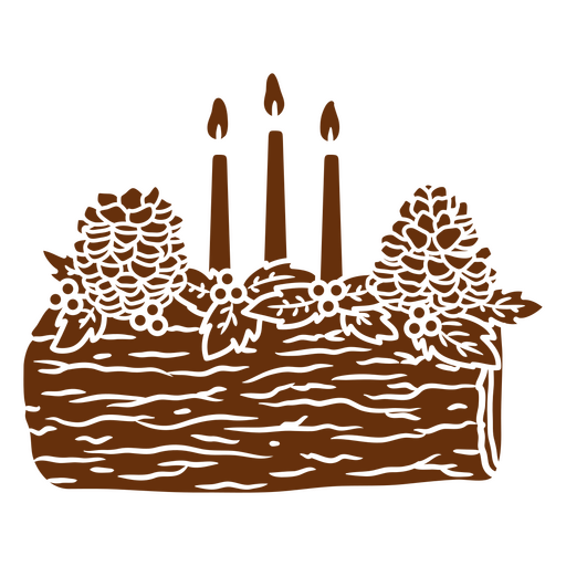 Tronco de Navidad con velas y piñas. Diseño PNG