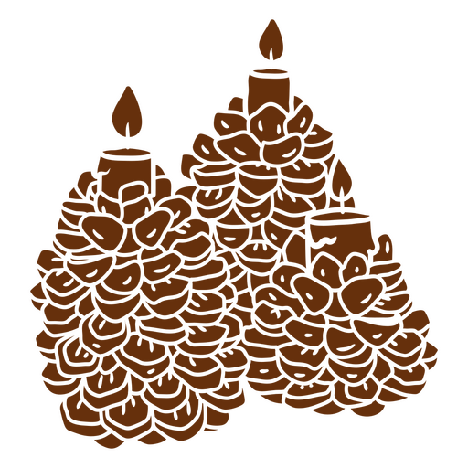Three pine cones with candles on them PNG Design