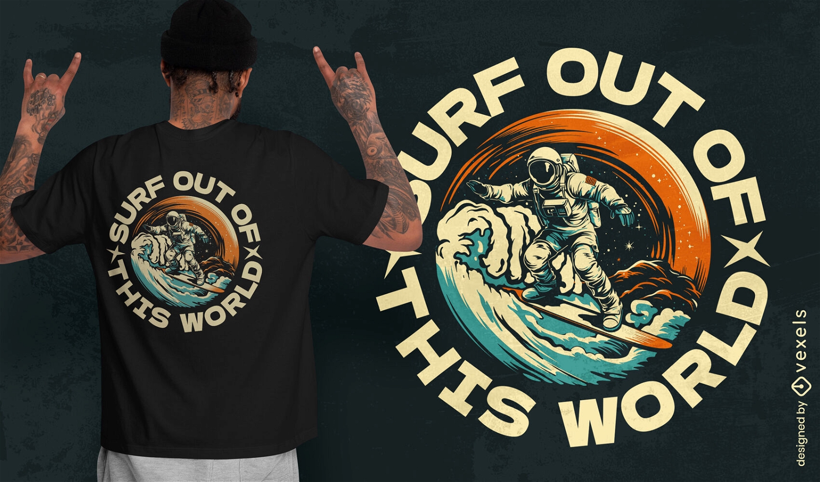 Design de camiseta Surf fora deste mundo