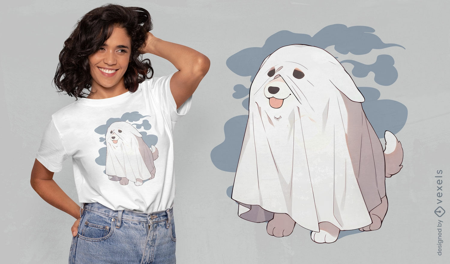 Diseño de camiseta de disfraz de perro fantasma.