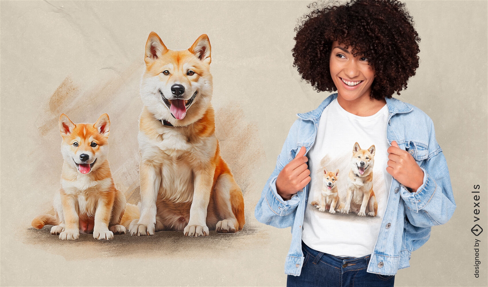 Diseño de camiseta de perros Akita Inu.