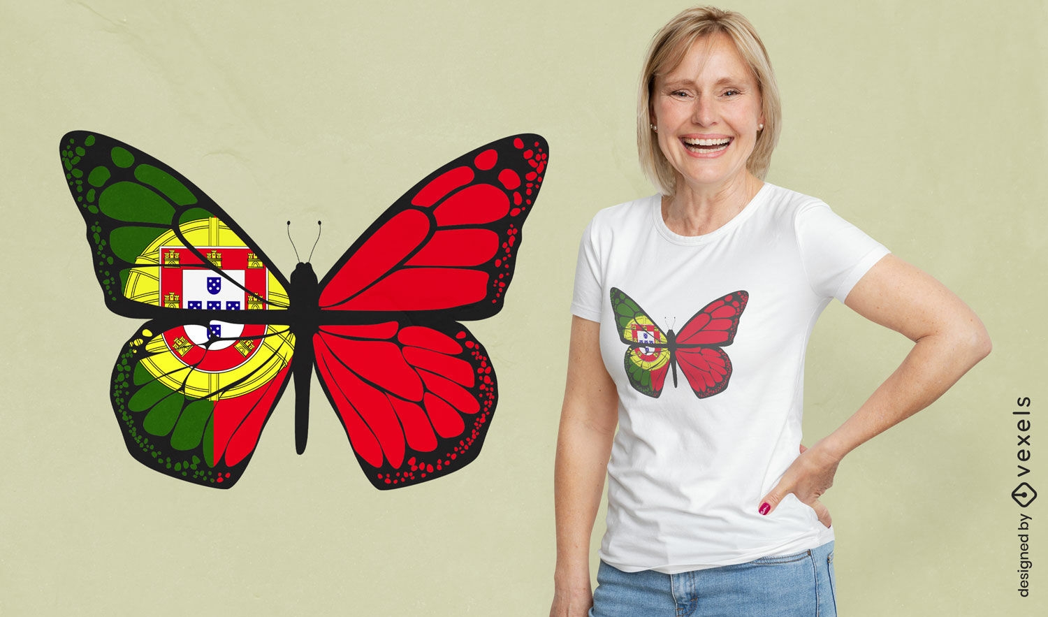Diseño de camiseta de mariposa de portugal.