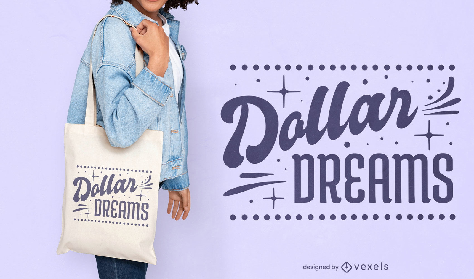 Diseño de bolsa de asas con cita de sueños de dólar