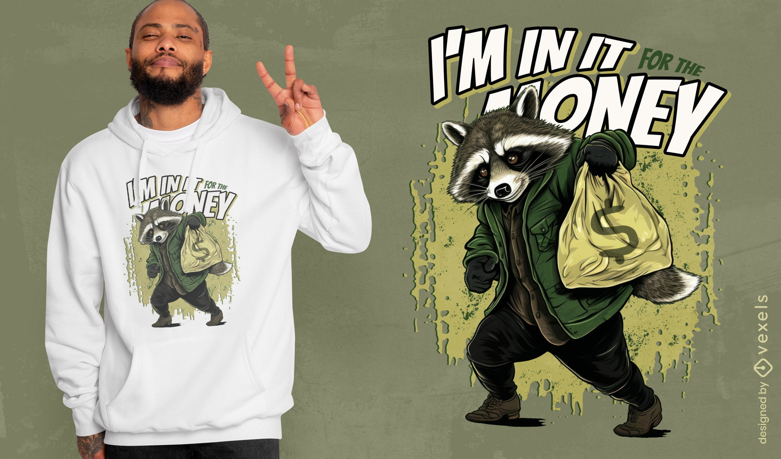 Raccoon animal stealing money t-shirt psd