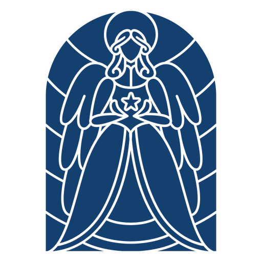 Ángel azul sosteniendo una estrella en un vitral Diseño PNG