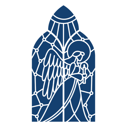 Blue stained glass window with an angel in it PNG Design