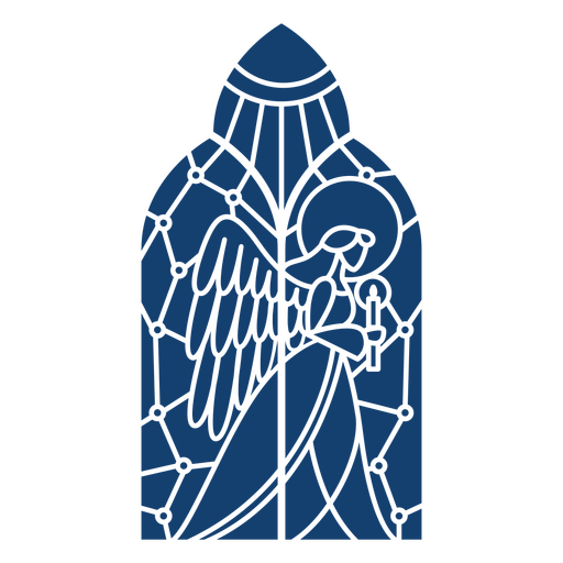 Vidriera azul con un ángel en ella. Diseño PNG