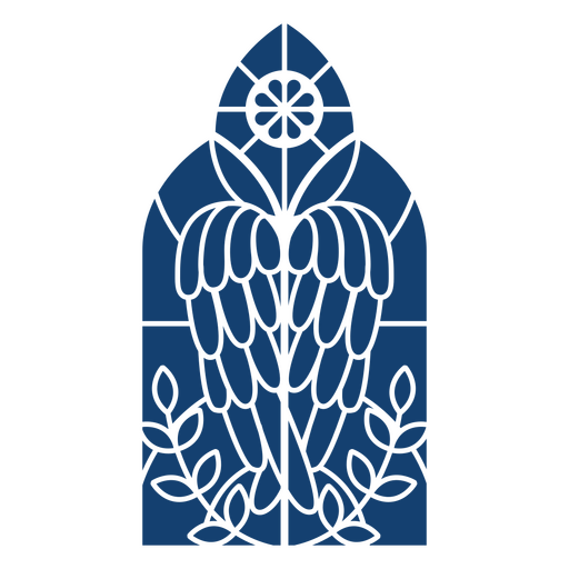 Blue stained glass window with a bird on it PNG Design