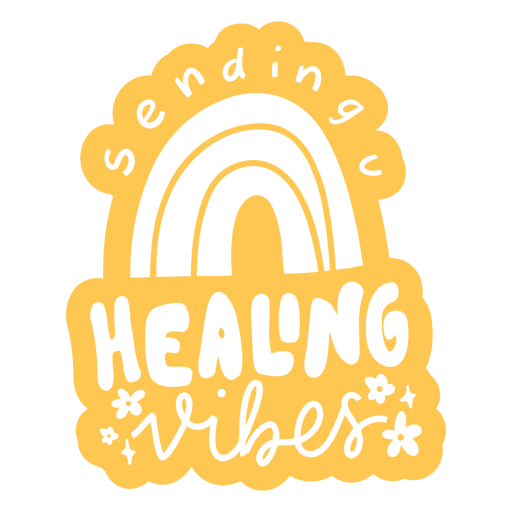 Yellow sticker with the words sending healing vibes PNG Design
