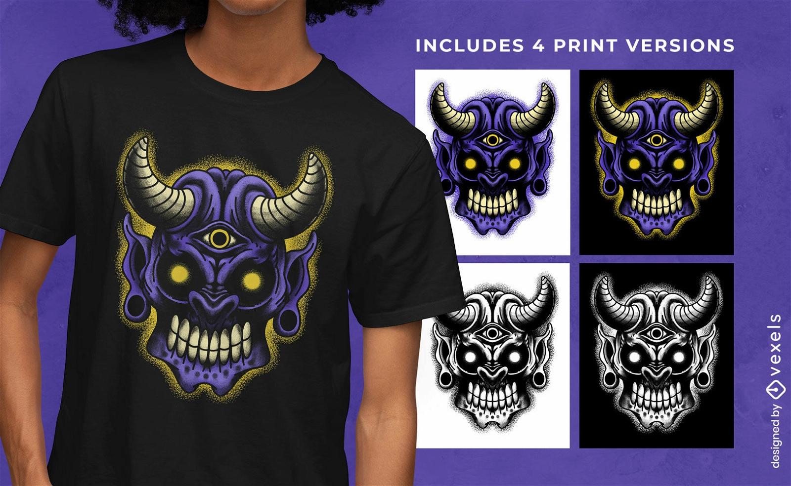 Diseño de camiseta de máscara de calavera de demonio multicolor