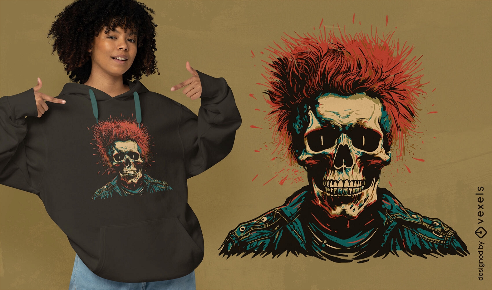 Redheaded skeleton punk t-shirt design