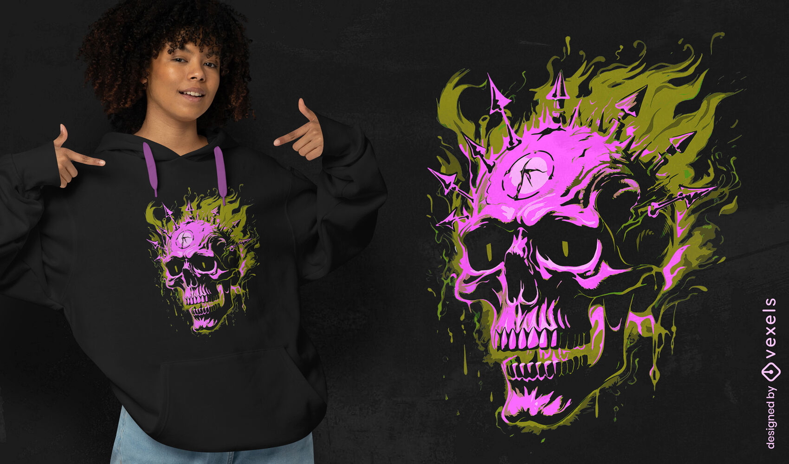 Diseño de camiseta de calavera punk llameante