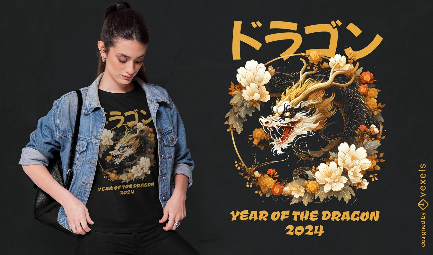 Design de camiseta do ano do dragão 2024