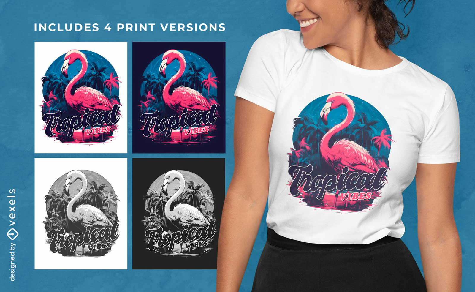 Diseño camiseta animales flamencos multicolor