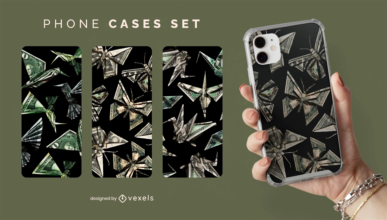 Money origami phone cases design set