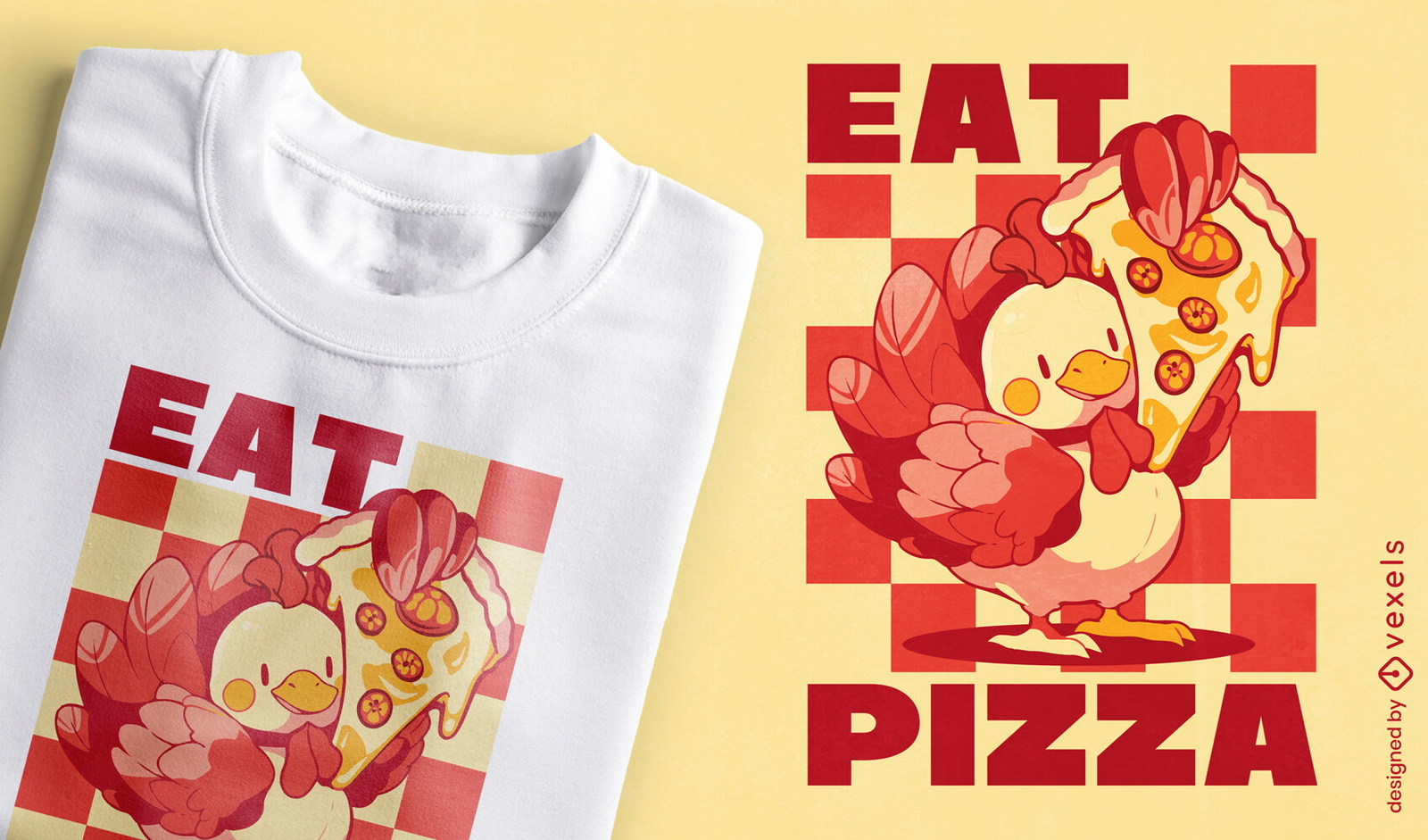 Coma pizza, diseño de camiseta de pavo.