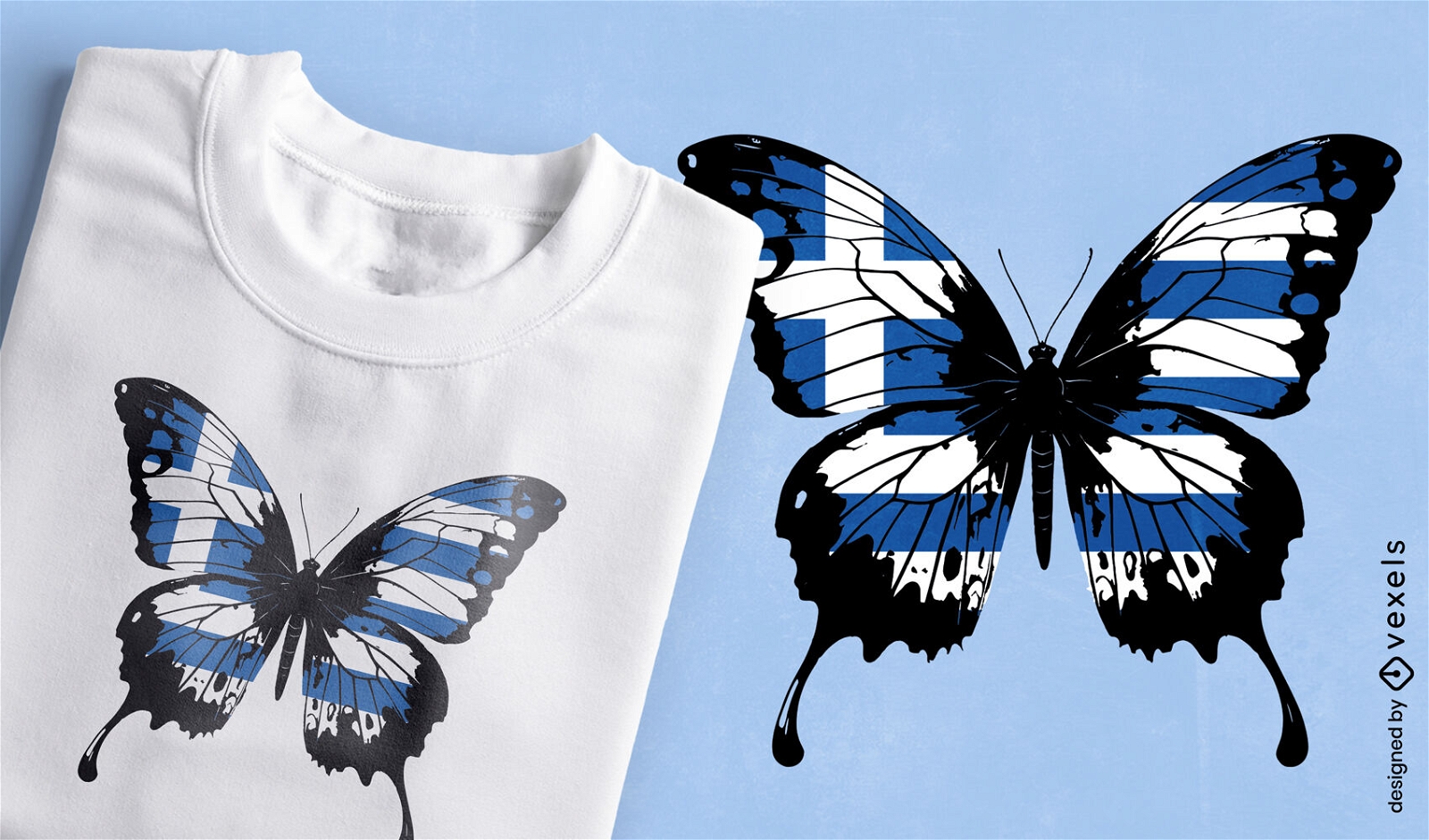 Design de camiseta de borboleta de bandeira da Grécia