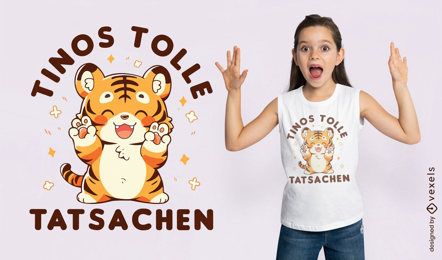 Design fofo de camiseta com tigre de desenho animado