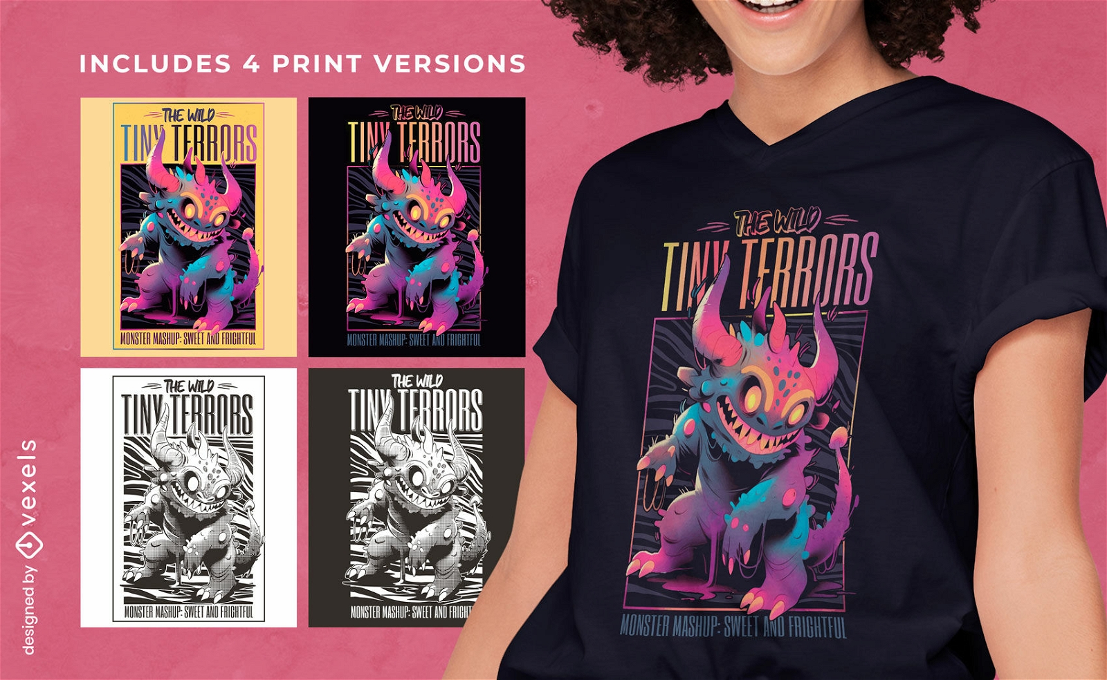 The tiny horrors t-shirt design multiple versions