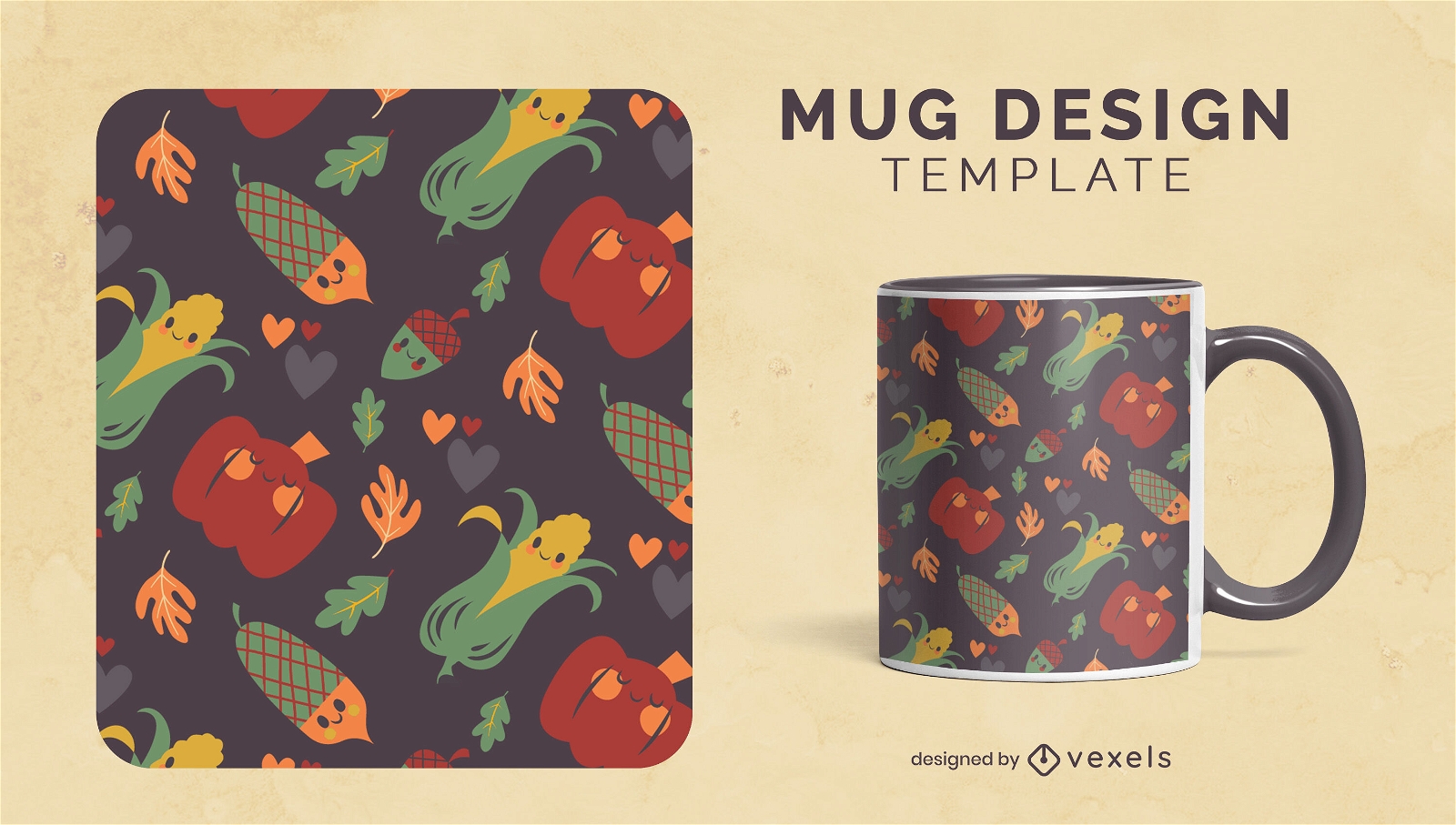 Autumn vegetables mug design template